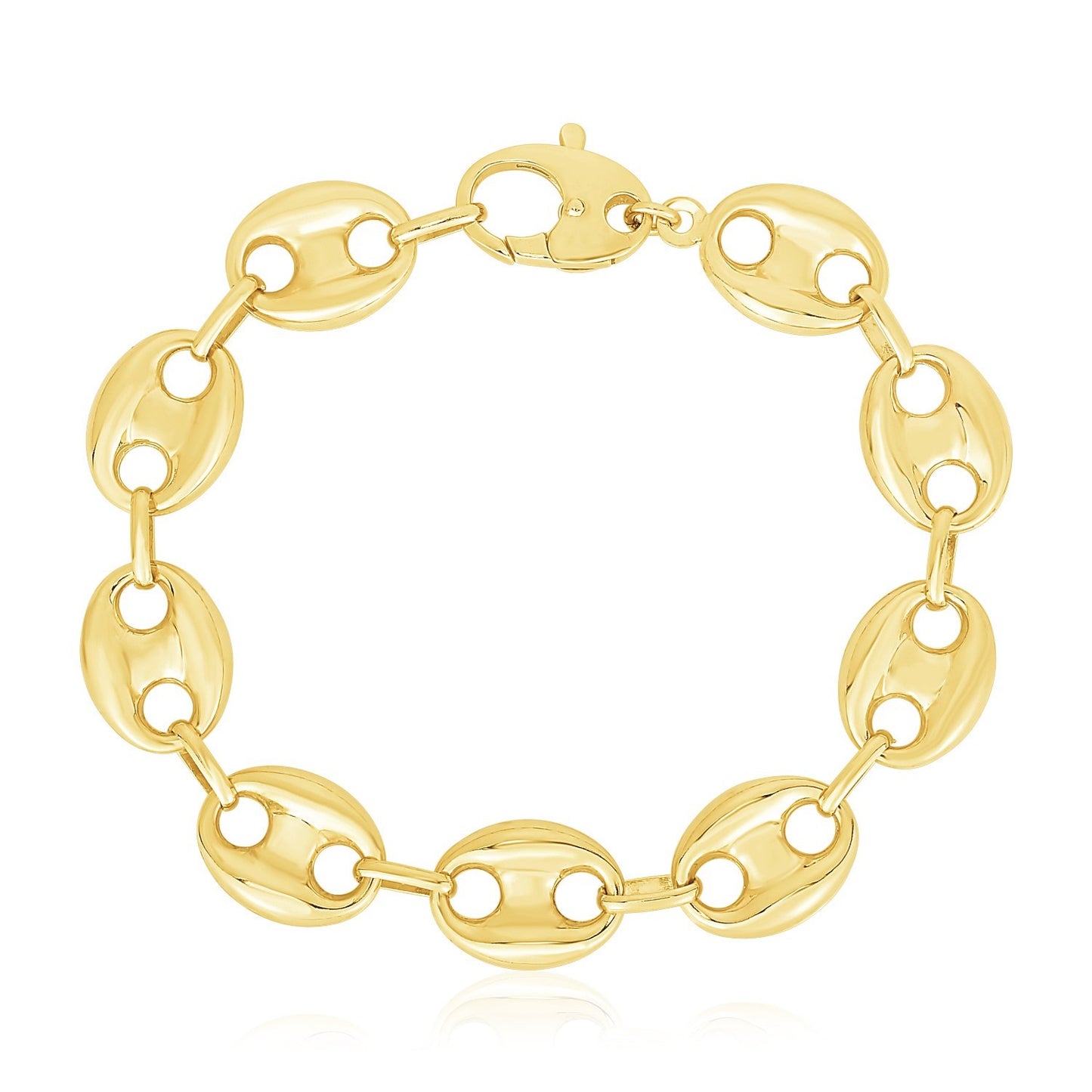 14k Yellow Gold High Polish Lite Puffed Mariner Link Bracelet (15.00 mm)