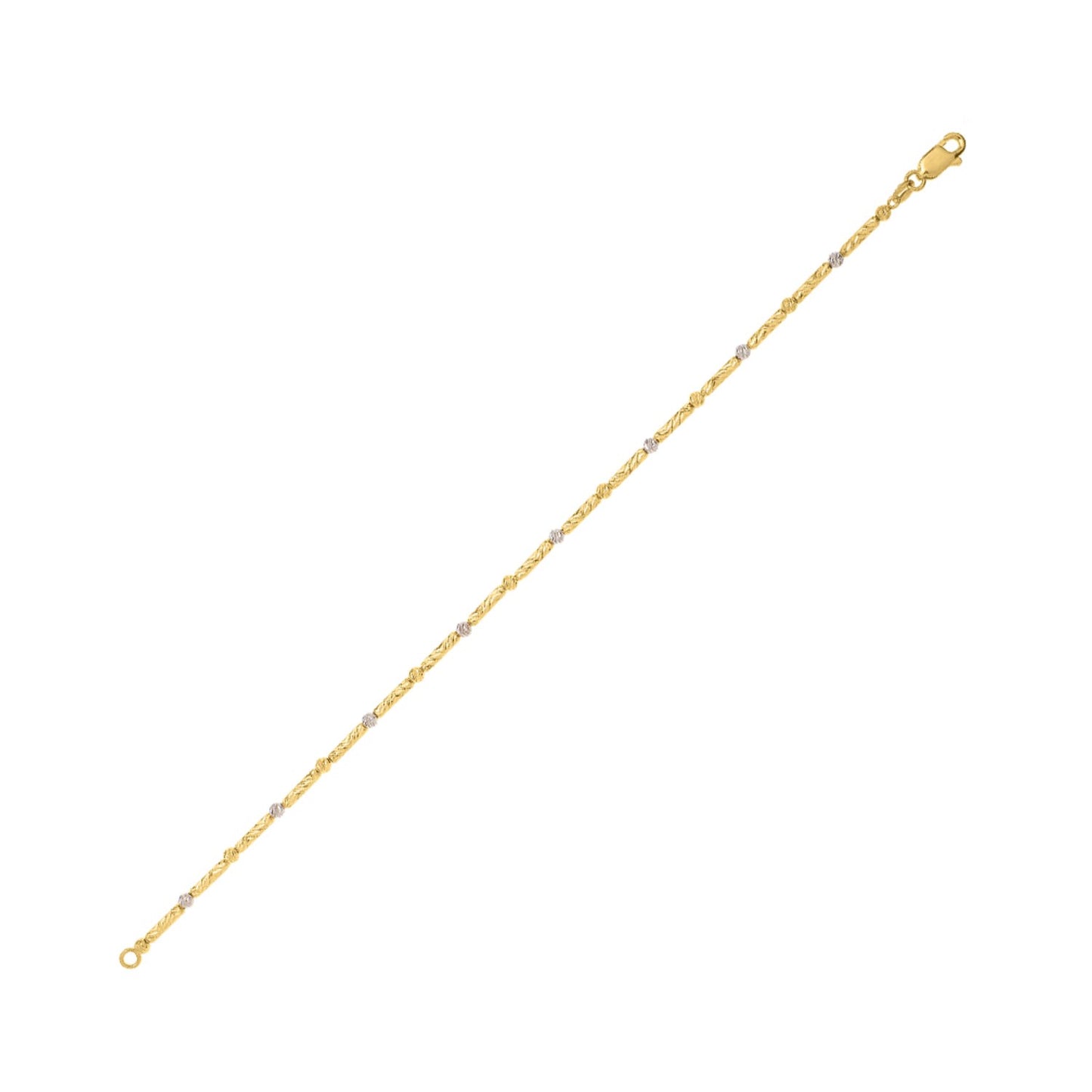 Two Tone Bar and Bead Necklace in 14K Gold (1.70 mm)