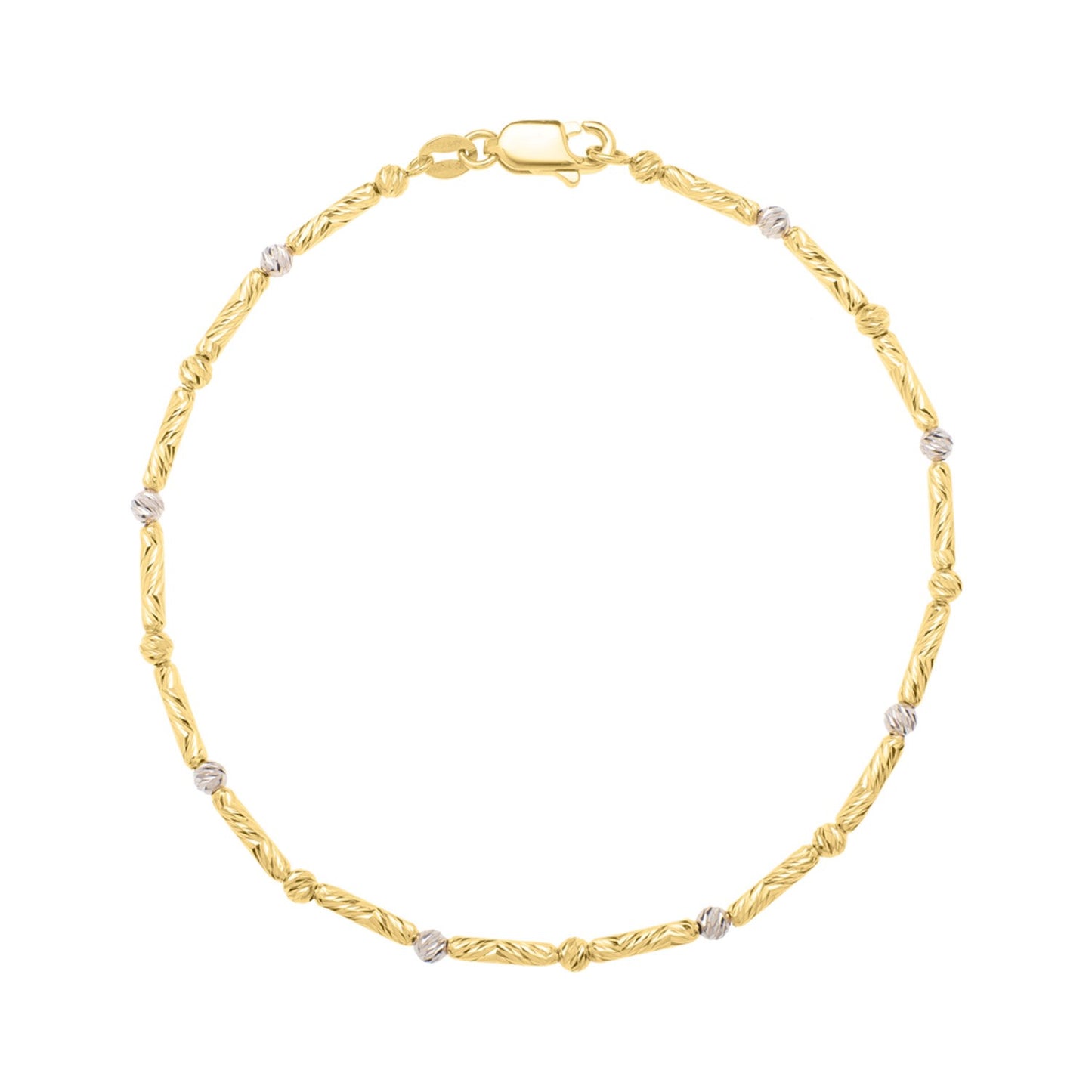 Two Tone Bar and Bead Necklace in 14K Gold (1.70 mm)