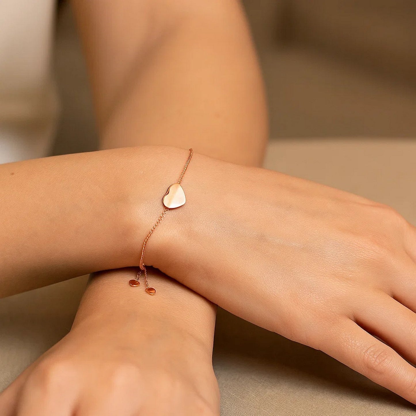 14k Rose Gold Adjustable Heart Bracelet (0.90 mm)