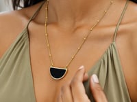 Onyx Geometric Half Moon Necklace in 14K Yellow Gold