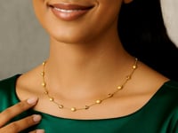 14k Yellow Gold Necklace with Polished and Textured Pebble Stations